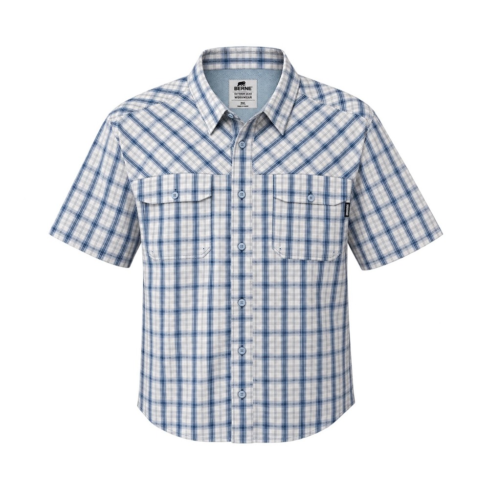 Berne Plaid Fishing Shirt Mens 2XL Blue White UPF 30 Gorpcore Workwear SH31PEM